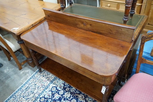 A Victorian mahogany two tier serving table, length 122cm, depth 51cm, height 89cm
